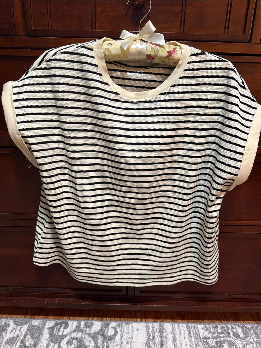 Amazon Black & Cream Striped Short-Sleeve Tee and short set